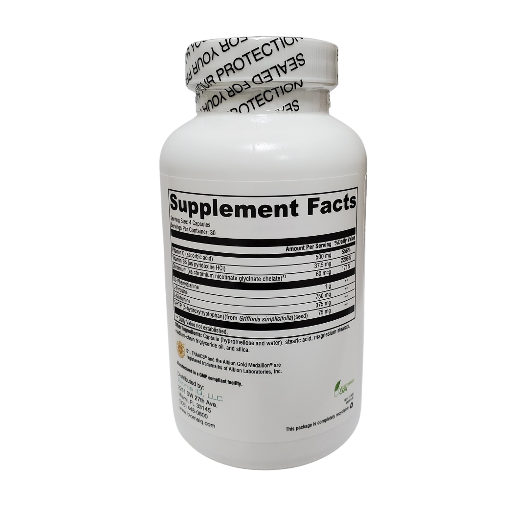 Eat Less improves mood, increases energy, and helps control appetite, fat, and carbohydrate cravings. Eat Less uses essential amino acids to support neurotransmitter production and combat cravings naturally. Amino acids power the nervous system, they help keep appetite, emotions, sleep, and cognitive performance regulated. For example, Eat Less uses, 5HTP, which is a precursor to Serotonin, meaning it helps regulate Serotonin and maintain healthy levels.