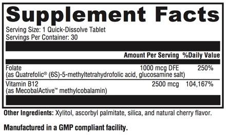 Chewable fast-acting folate and B12, methylated specifically for use with MTHFR mutations. Fast acting and great to keep in your bag for quick relief.
