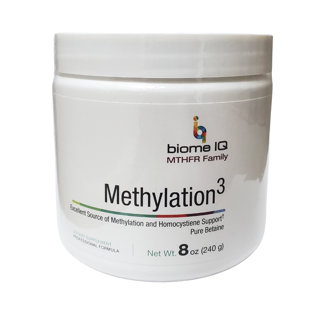 Methylation3 is one of the best methyl donors for people with MTHFR if they also have elevated homocysteine and/or COMT mutation(s). This powder easily mixes into any cold liquid and has no flavor, texture or odor. Methylation3 is designed for MTHFR/COMT symptoms including anxiety, mood swings, irritability and depression