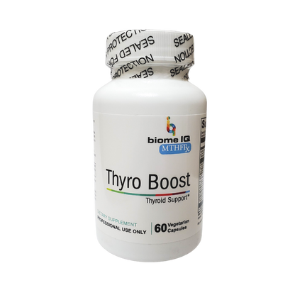 Thyro Boost is a blended formula mineral and herbal formula that supports healthy thyroid function. Having imbalanced thyroid hormones can create many uncomfortable symptoms such as: low energy, foggy brain, chronic fatigue, thinning hair, insomnia, anxiety, and mood swings. Thyro Boost combines amino acids, vitamins, minerals, and herbal extracts to support balanced thyroid hormones and improve thyroid health.