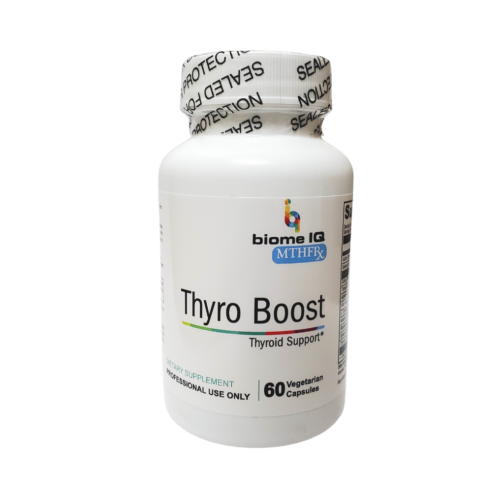 Thyro Boost est une formule mixte à base de minéraux et de plantes qui favorise une fonction thyroïdienne saine. Un déséquilibre des hormones thyroïdiennes peut engendrer de nombreux symptômes désagréables tels que : manque d'énergie, cerveau brumeux, fatigue chronique, cheveux clairsemés, insomnie, anxiété et sautes d'humeur. Thyro Boost combine des acides aminés, des vitamines, des minéraux et des extraits de plantes pour favoriser l'équilibre des hormones thyroïdiennes et améliorer la santé de la thyroïde.